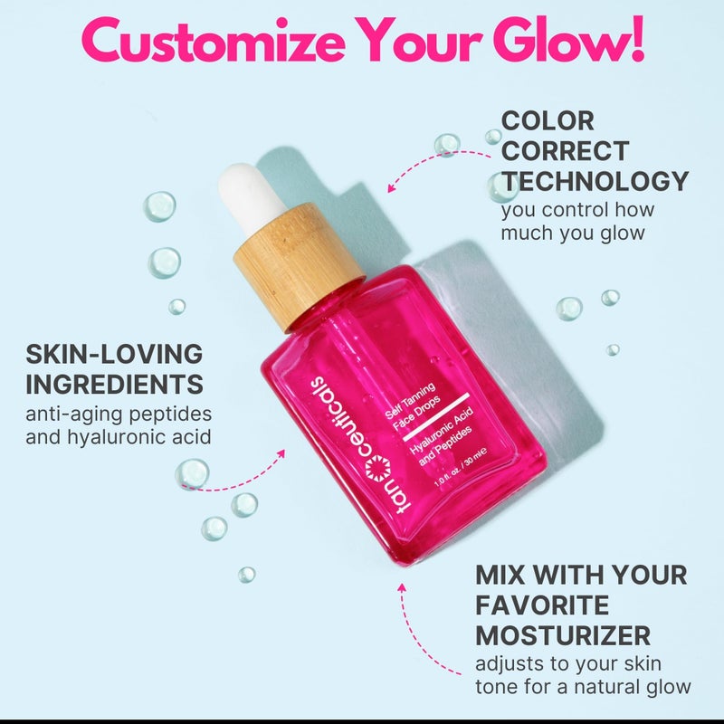 Tanceuticals Self Tanning Drops - Color Correcting Face Tanning Drops for Gradual Glow, Add to Lotion, Moisturizing Bronzer for Fake Tan, Vegan & Cruelty Free Face Tanner - Image 2