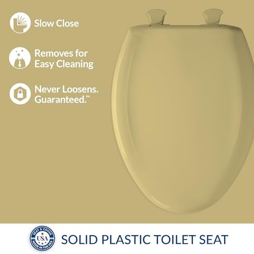 Bemis Classic Colors Slow Close Toilet Seat, Easy Clean Hinges and Durable Plastic Seat, Made in USA, Elongated, Harvest Gold - Image 2