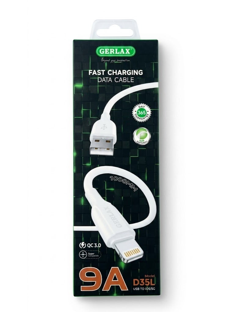 جيرلاكس كابل USB إلى Lightning للشحن السريع ونقل البيانات (تيار 9 أمبير)، بطول متر واحد ومصنوع من مادة PVC، متوافق مع أجهزة iPhone وiPad وAirPods وأجهزة Apple؛ يتميز بمتانة عالية ويدعم تقنية توصيل الطاقة السريع (Power Delivery) ومزامنة البيانات. - Image 3