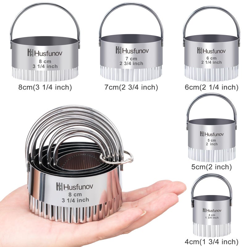 Husfunov Biscuit Cutter Set Wave Cookie Cutters with Handle 5 Pieces Stainless Steel Square Professional Baking Dough Tools for Cake - Image 2
