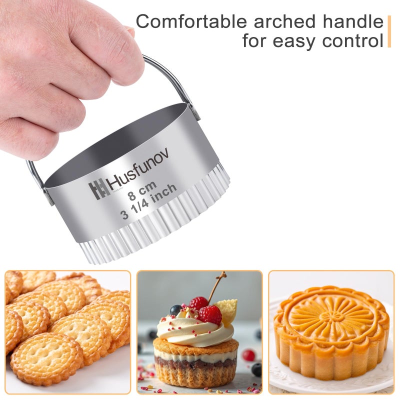 Husfunov Biscuit Cutter Set Wave Cookie Cutters with Handle 5 Pieces Stainless Steel Square Professional Baking Dough Tools for Cake - Image 4