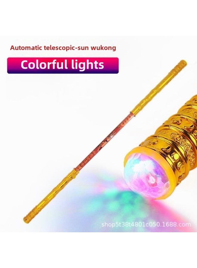 Golden Cudgel Sun Wukong Mask Five-piece Set Children's Automatic Telescopic Cudgel Crown Scenic Area Night Market Hot Sale Wholesale-Color:Automatic Glowing Pattern Gold Hoop Stick  - Image 1