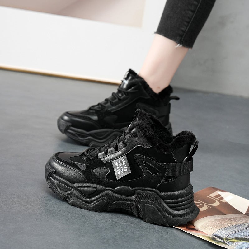 Generic 2024 High-Top Sneakers Women Autumn Winter Cotton Sport Casual Shoes Black 