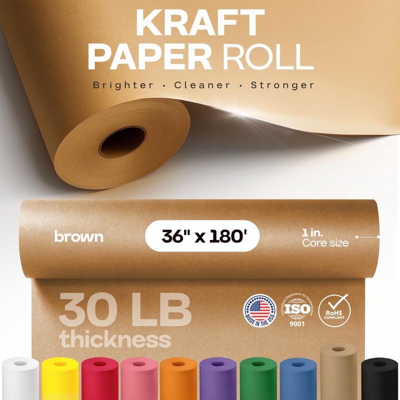 IDL Packaging Brown Kraft Paper Roll 36" x 2160" (180 feet), 30lb Thickness - USA-Made Brown Wrapping Paper for Packing, Moving, Shipping & Crafts/Arts - 100% Recycled Natural Craft Wrap Material - Image 4