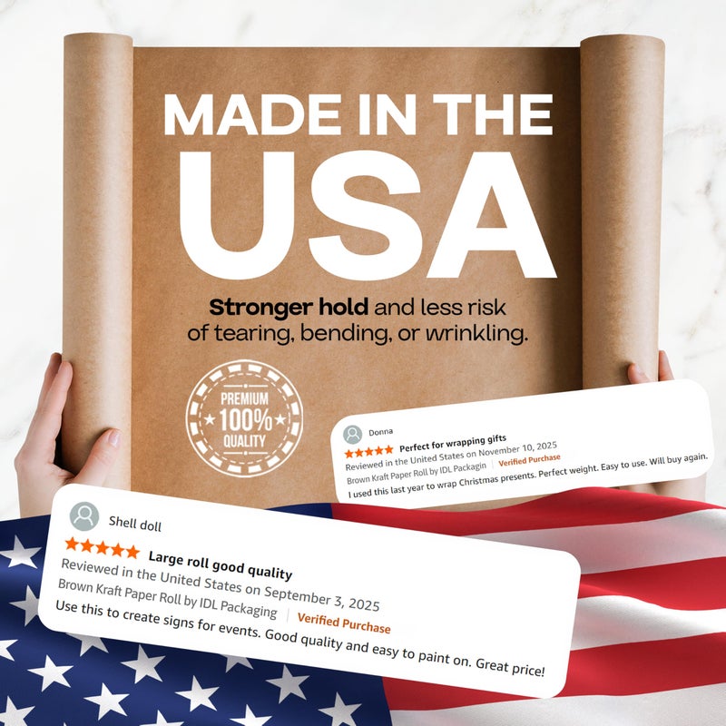 IDL Packaging Brown Kraft Paper Roll 36" x 2160" (180 feet), 30lb Thickness - USA-Made Brown Wrapping Paper for Packing, Moving, Shipping & Crafts/Arts - 100% Recycled Natural Craft Wrap Material - Image 3