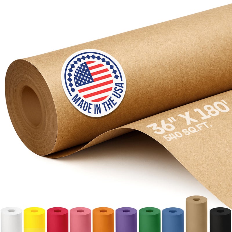 IDL Packaging Brown Kraft Paper Roll 36" x 2160" (180 feet), 30lb Thickness - USA-Made Brown Wrapping Paper for Packing, Moving, Shipping & Crafts/Arts - 100% Recycled Natural Craft Wrap Material - Image 1