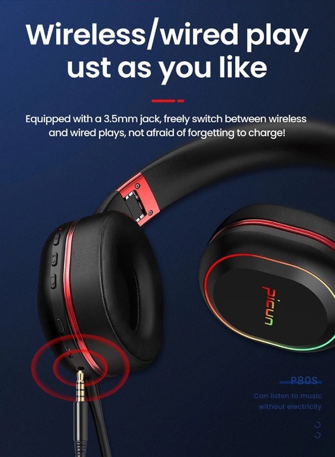 Picun P80X Wireless Gaming Headset with Mic – Bluetooth, Dual Dynamic Drivers, RGB Light, Vibration Bass, 30H Battery, Hi-Fi Stereo Sound for PS5/PS4/PC/Switch/Mobile - White - Image 5