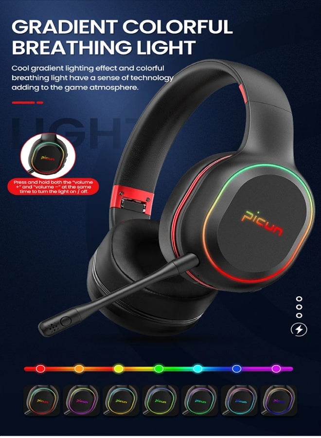 Picun P80X Wireless Gaming Headset with Mic – Bluetooth, Dual Dynamic Drivers, RGB Light, Vibration Bass, 30H Battery, Hi-Fi Stereo Sound for PS5/PS4/PC/Switch/Mobile - White - Image 3