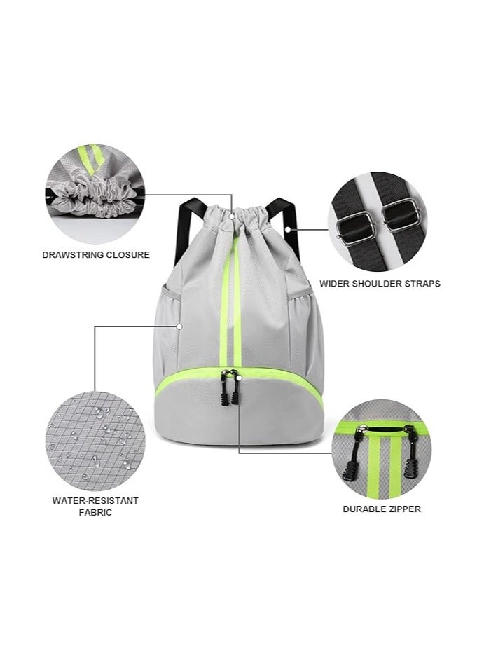Drawstring Backpack Gym Bag for Men, Waterproof Drawstring Backpack for Women, Swim Bag with Shoes Compartment, Pull String Sport Bag for Soccer and Basketball - Image 2