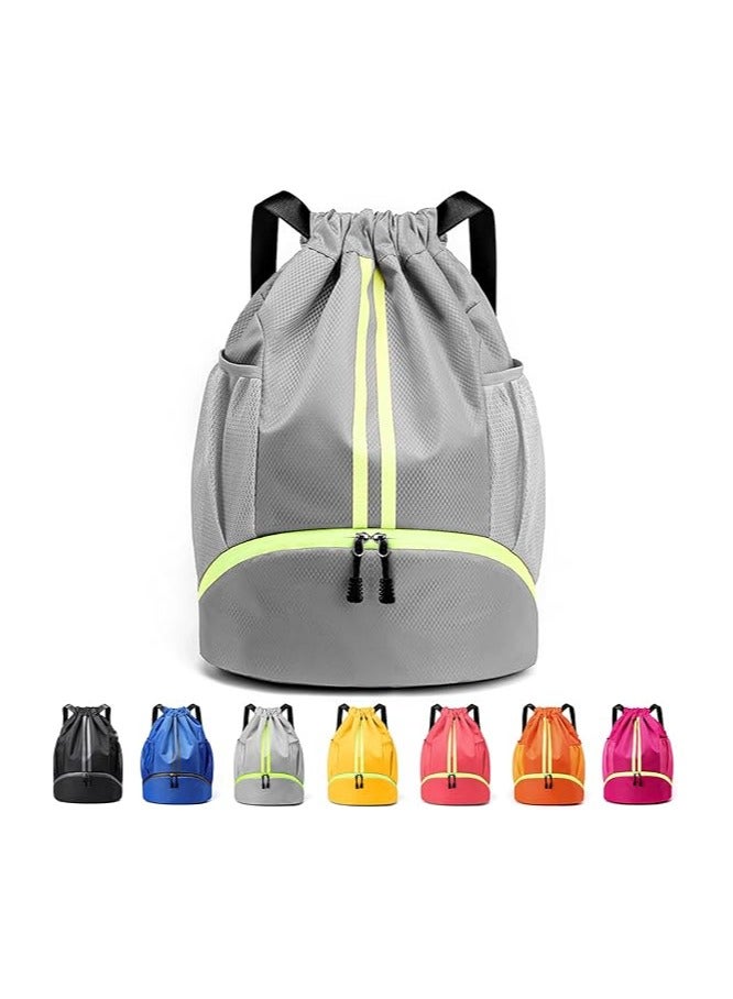 Drawstring Backpack Gym Bag for Men, Waterproof Drawstring Backpack for Women, Swim Bag with Shoes Compartment, Pull String Sport Bag for Soccer and Basketball - Image 1