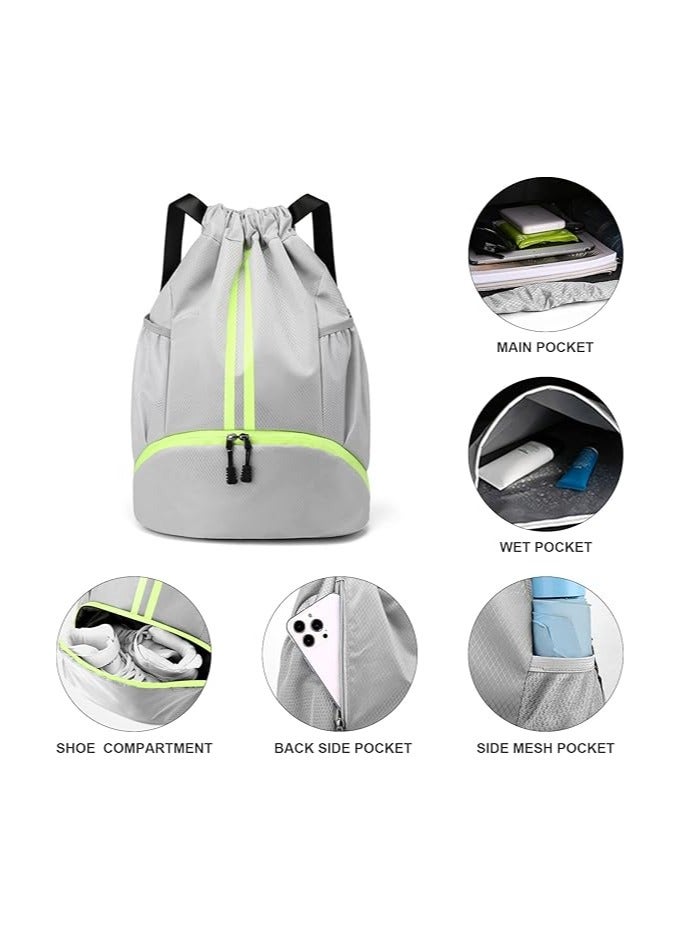 Drawstring Backpack Gym Bag for Men, Waterproof Drawstring Backpack for Women, Swim Bag with Shoes Compartment, Pull String Sport Bag for Soccer and Basketball - Image 3