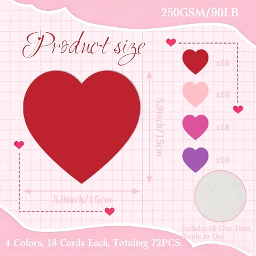 Bazyrock 72 Pcs Large Heart Paper Cutouts 6 x 6 in, 4 Colors, Valentine’s Day Decorations for Party Classroom Bulletin Board DIY Crafts(Pink/Red/Purple/Rosered) - Image 2