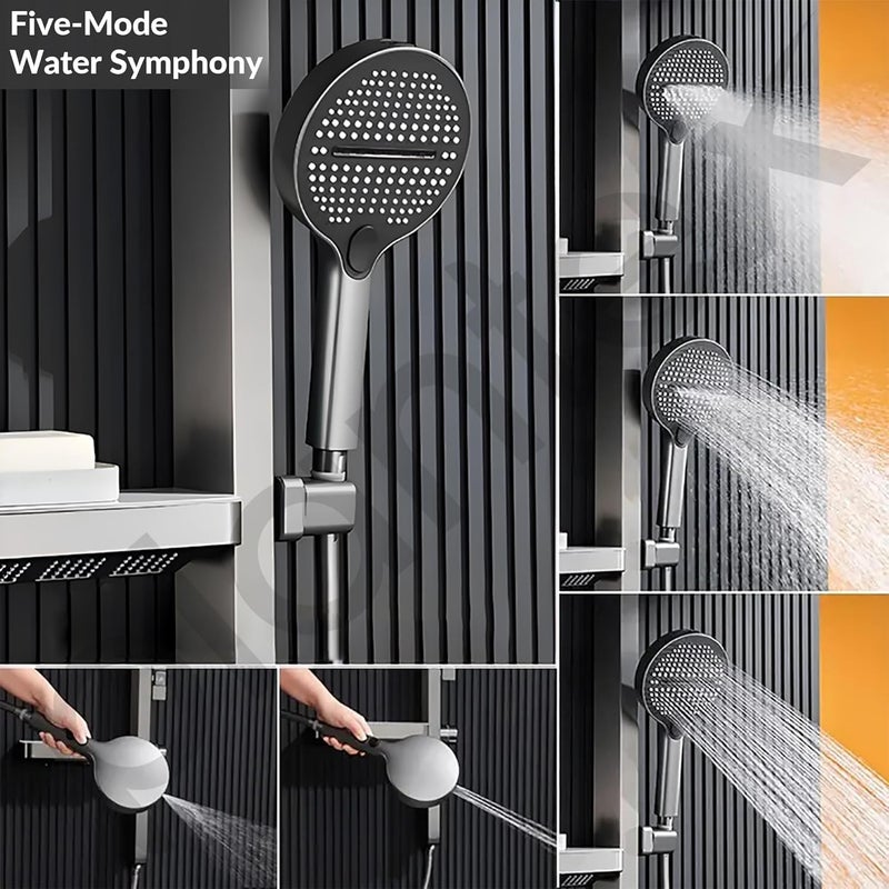 plantex Plantex Haven Shower Panel for Bathroom with Piano Switches Temperature DisplayRainfall Showerhead with Waterfall OutletHand Shower with Hose Pipe Clamp 6013GA - Image 5