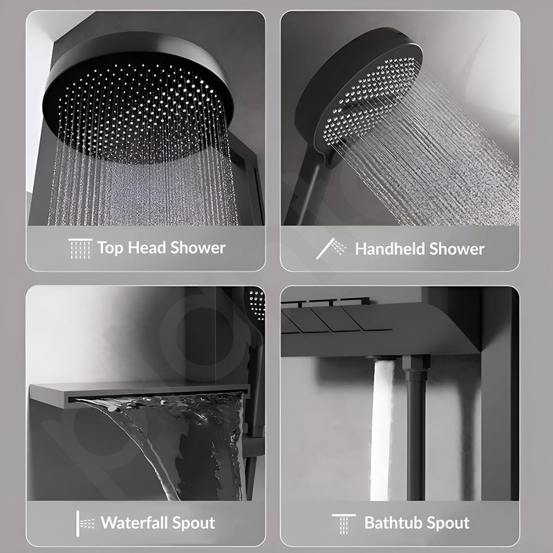 plantex Plantex Haven Shower Panel for Bathroom with Piano Switches Temperature DisplayRainfall Showerhead with Waterfall OutletHand Shower with Hose Pipe Clamp 6013GA - Image 2