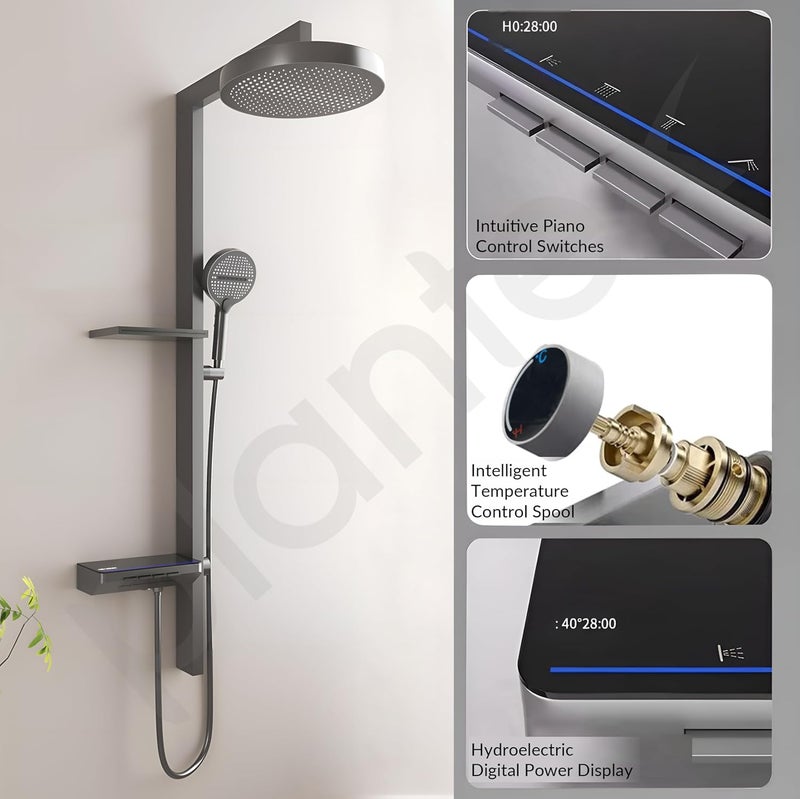 plantex Plantex Haven Shower Panel for Bathroom with Piano Switches Temperature DisplayRainfall Showerhead with Waterfall OutletHand Shower with Hose Pipe Clamp 6013GA - Image 4