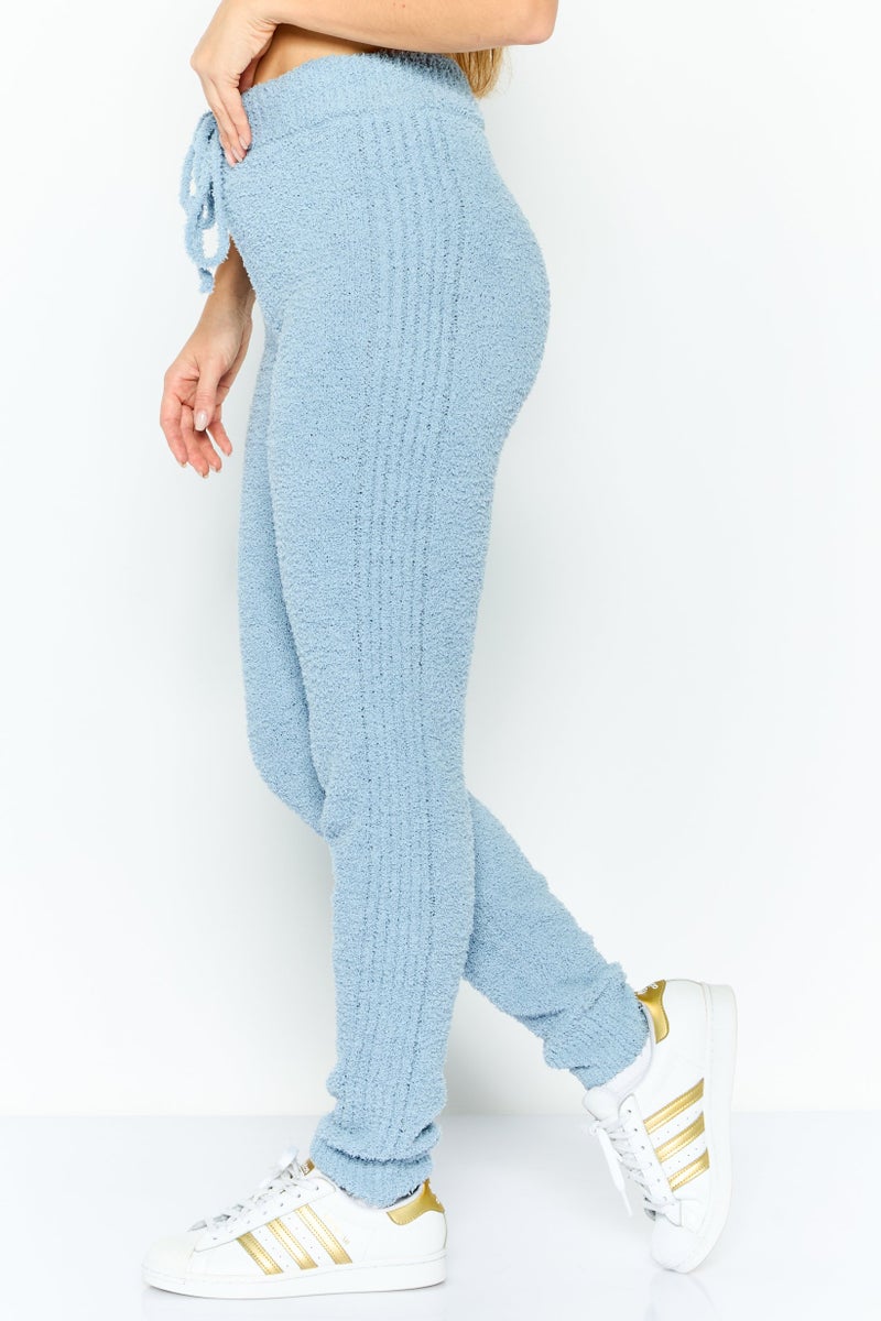NIA Women Regular Fit Ribbed Plush Sweatpants, Light Blue - Image 3