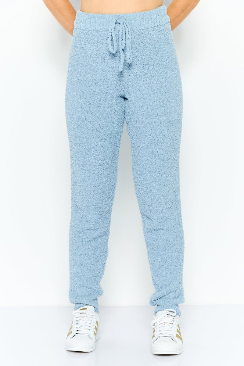 NIA Women Regular Fit Ribbed Plush Sweatpants, Light Blue - Image 1