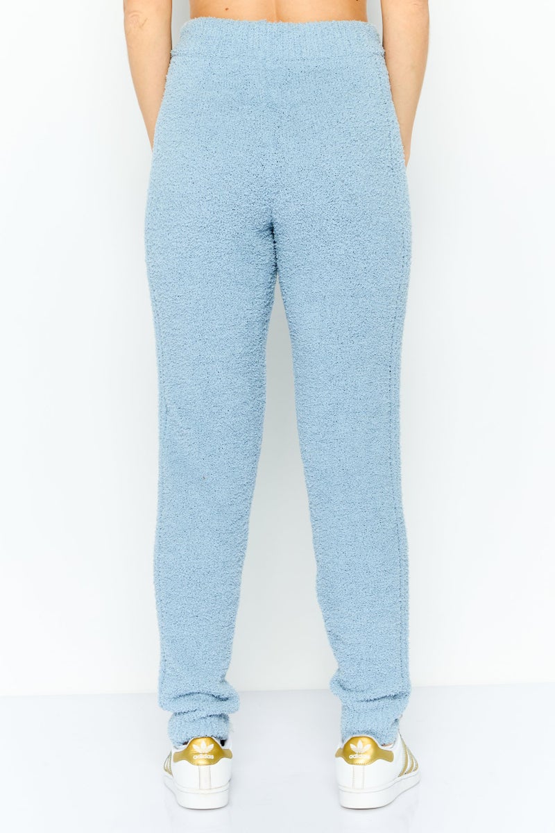 NIA Women Regular Fit Ribbed Plush Sweatpants, Light Blue - Image 4