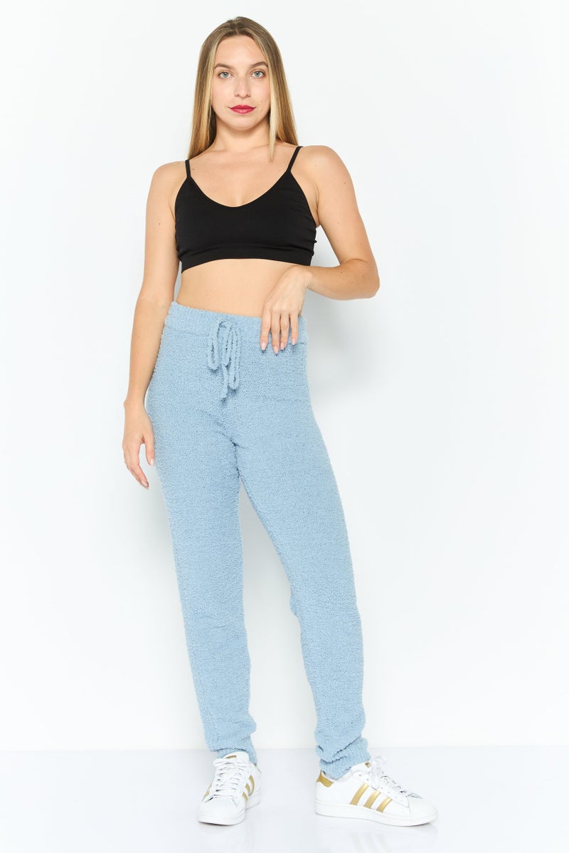 NIA Women Regular Fit Ribbed Plush Sweatpants, Light Blue - Image 2