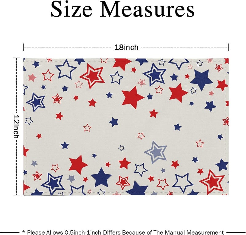 Farg 4th of July Patriotic Stars Placemats Set of 4  Memorial Day Independence Day Table Mats 12x18 Inch  Washable Seasonal Kitchen Decor for Holiday Kitchen Dining - Image 4