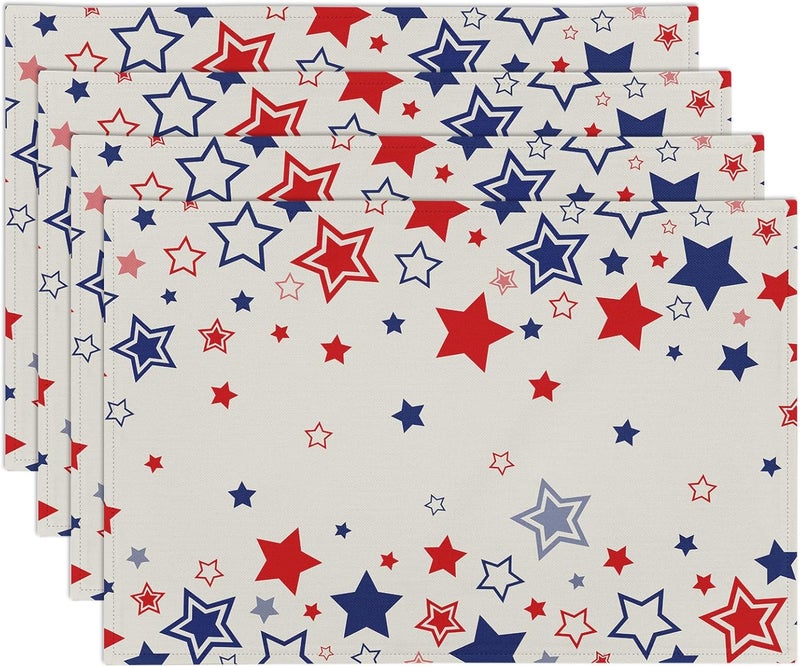 Farg 4th of July Patriotic Stars Placemats Set of 4  Memorial Day Independence Day Table Mats 12x18 Inch  Washable Seasonal Kitchen Decor for Holiday Kitchen Dining - Image 1