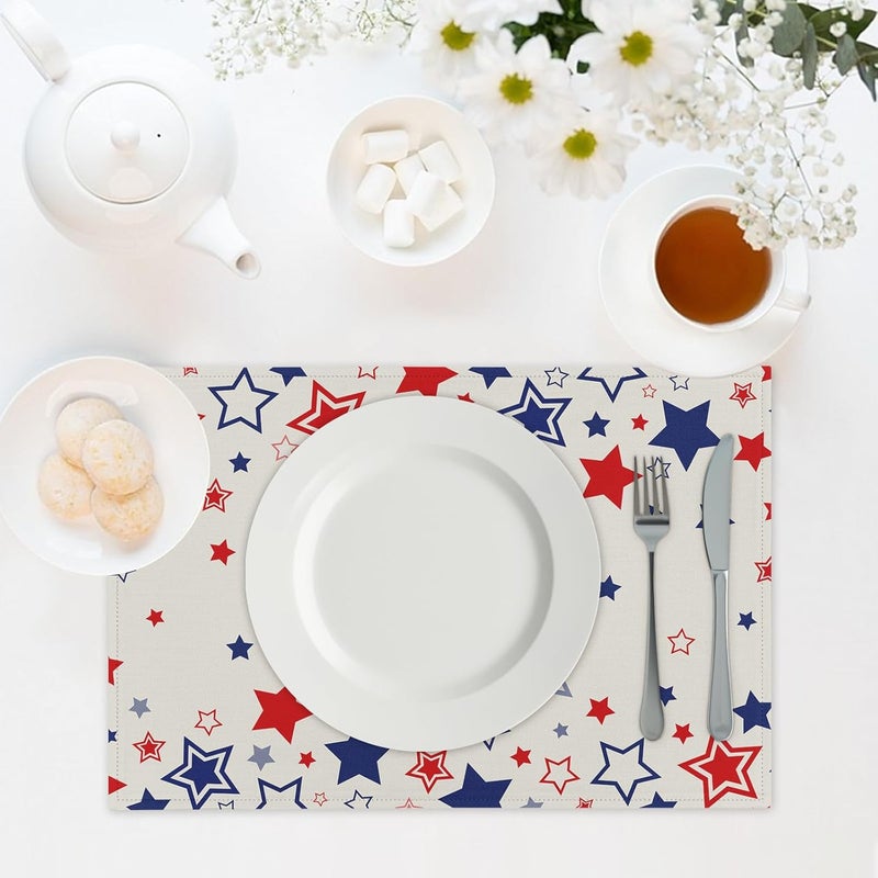 Farg 4th of July Patriotic Stars Placemats Set of 4  Memorial Day Independence Day Table Mats 12x18 Inch  Washable Seasonal Kitchen Decor for Holiday Kitchen Dining - Image 2