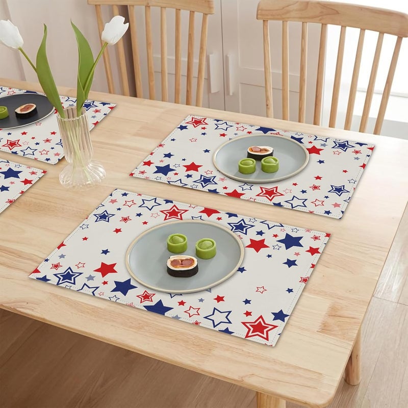 Farg 4th of July Patriotic Stars Placemats Set of 4  Memorial Day Independence Day Table Mats 12x18 Inch  Washable Seasonal Kitchen Decor for Holiday Kitchen Dining - Image 5