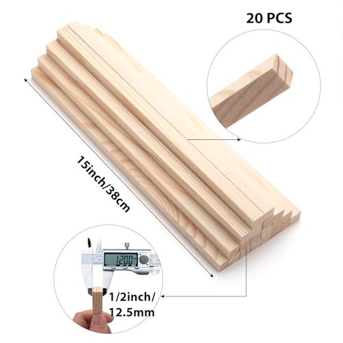 Coowayze Square Wooden Dowel Rods, 20PCS 1/2" x 15" Square Wood Dowel Rods Wooden Sticks for Crafts, Unfinished Hardwood Sticks Wood Strips for Woodworking, Crafting, Arts and DIYers, Home Decor, Model Making - Image 2