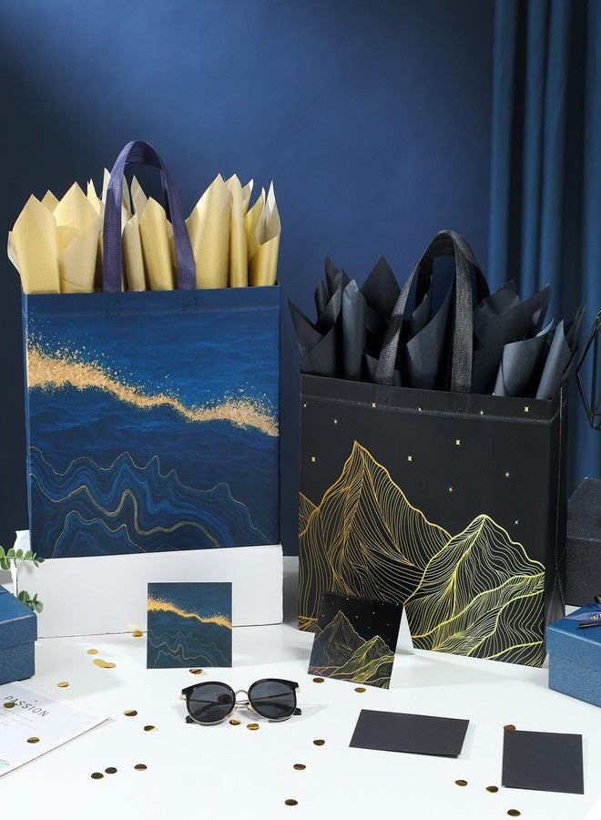 STYPOP 13" Large Gift Bags with Tissue Paper, 2 Pack Reusable Non-woven Happy Birthday Gift Bag with Handles, Perfect Gifts for Men & Women (Black, Blue). - Image 4