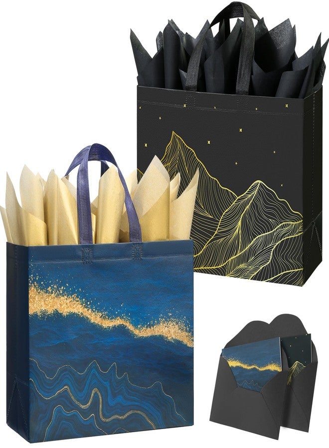 STYPOP 13" Large Gift Bags with Tissue Paper, 2 Pack Reusable Non-woven Happy Birthday Gift Bag with Handles, Perfect Gifts for Men & Women (Black, Blue). - Image 1