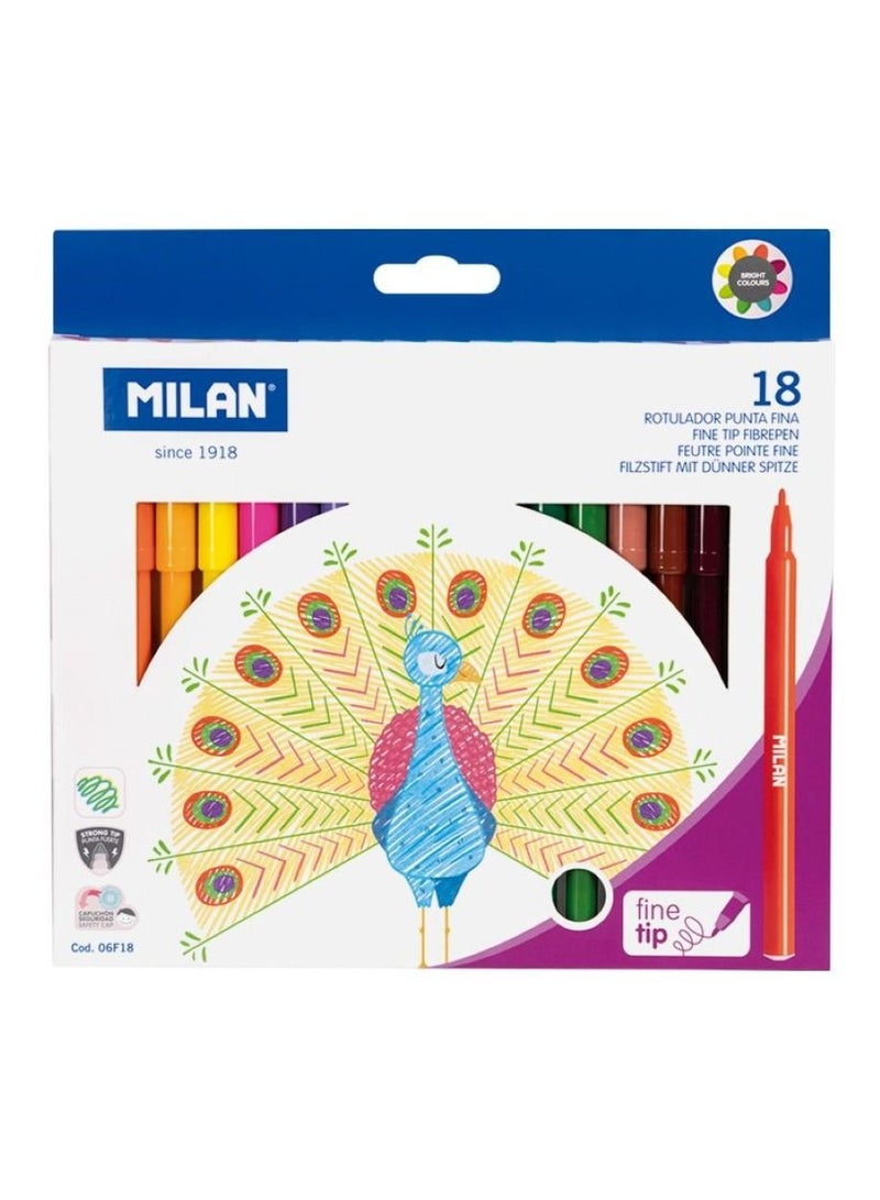 MILAN 18 Colors Fine Tip Fibrepens - Image 1
