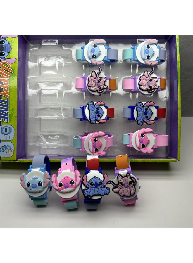 Stitch Children's Electronic Watch Blue Long Ears Stitch Star Baby Silicone Flip Watch Batch-Color:Sanrio Flip Watch-Specifications:Mixed Money (1152EHI) Is Ordered In Multiples Of 12 In A Box. 