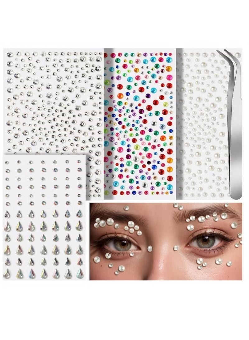 Generic 4-Sheet Face Gems Self Adhesive Face Rhinestones for Makeup Festival Face Jewels, Stick On Pearls Hair Gems, Pearl Rhinestones Stickers for Face, Hair, Eye, Makeup, Nail  - Image 1