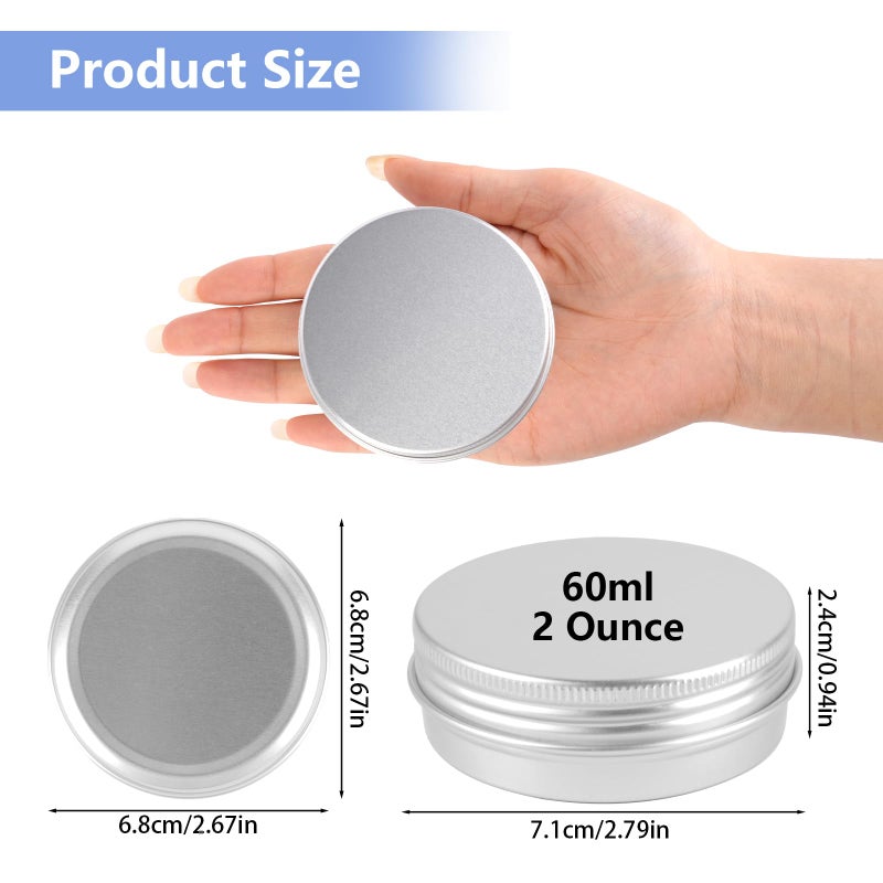 Opvixi Tins 12 Pack, 2 Ounce Salve Tins with Lids, Small Metal Aluminum Tin Jar Refillable Containers, Round Tin Travel Cosmetic Containers with Screw Lids, Tin Can for Salve, Balm, Lip Balm, Cream - Image 2