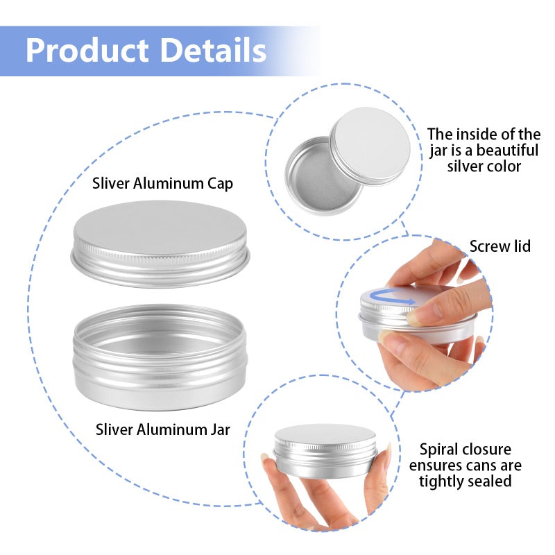 Opvixi Tins 12 Pack, 2 Ounce Salve Tins with Lids, Small Metal Aluminum Tin Jar Refillable Containers, Round Tin Travel Cosmetic Containers with Screw Lids, Tin Can for Salve, Balm, Lip Balm, Cream - Image 3
