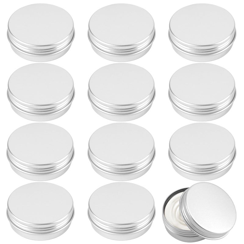 Opvixi Tins 12 Pack, 2 Ounce Salve Tins with Lids, Small Metal Aluminum Tin Jar Refillable Containers, Round Tin Travel Cosmetic Containers with Screw Lids, Tin Can for Salve, Balm, Lip Balm, Cream - Image 1