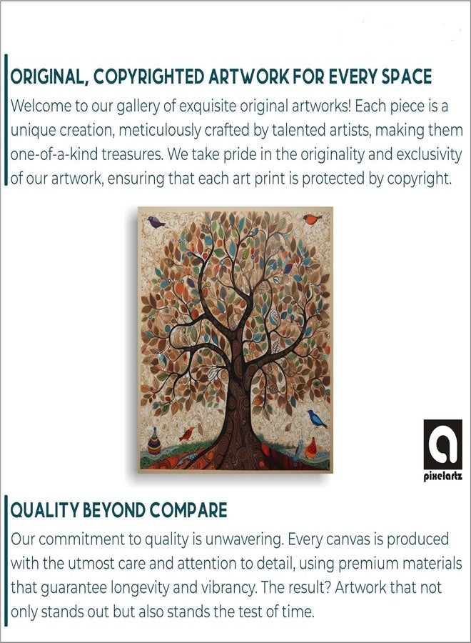 PIXELARTZ Beautiful Tree | Indian Traditional Arts | Kalamkari Art | Wall Decorative Canvas Painting for Home, Living Room, Bedroom and Office | Canvas Print | Small(15x15inch)(38x38cm) - Image 3