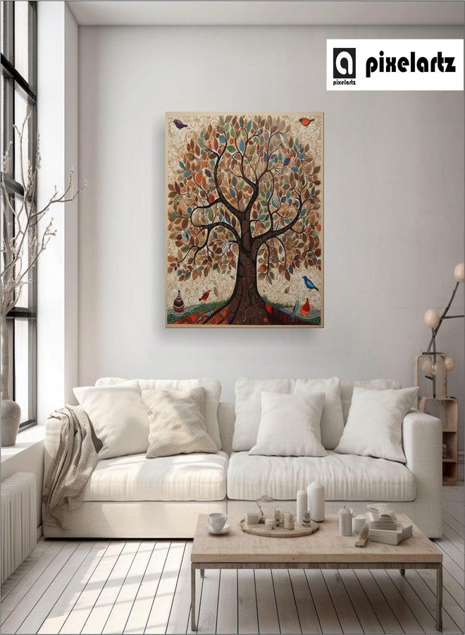 PIXELARTZ Beautiful Tree | Indian Traditional Arts | Kalamkari Art | Wall Decorative Canvas Painting for Home, Living Room, Bedroom and Office | Canvas Print | Small(15x15inch)(38x38cm) - Image 2
