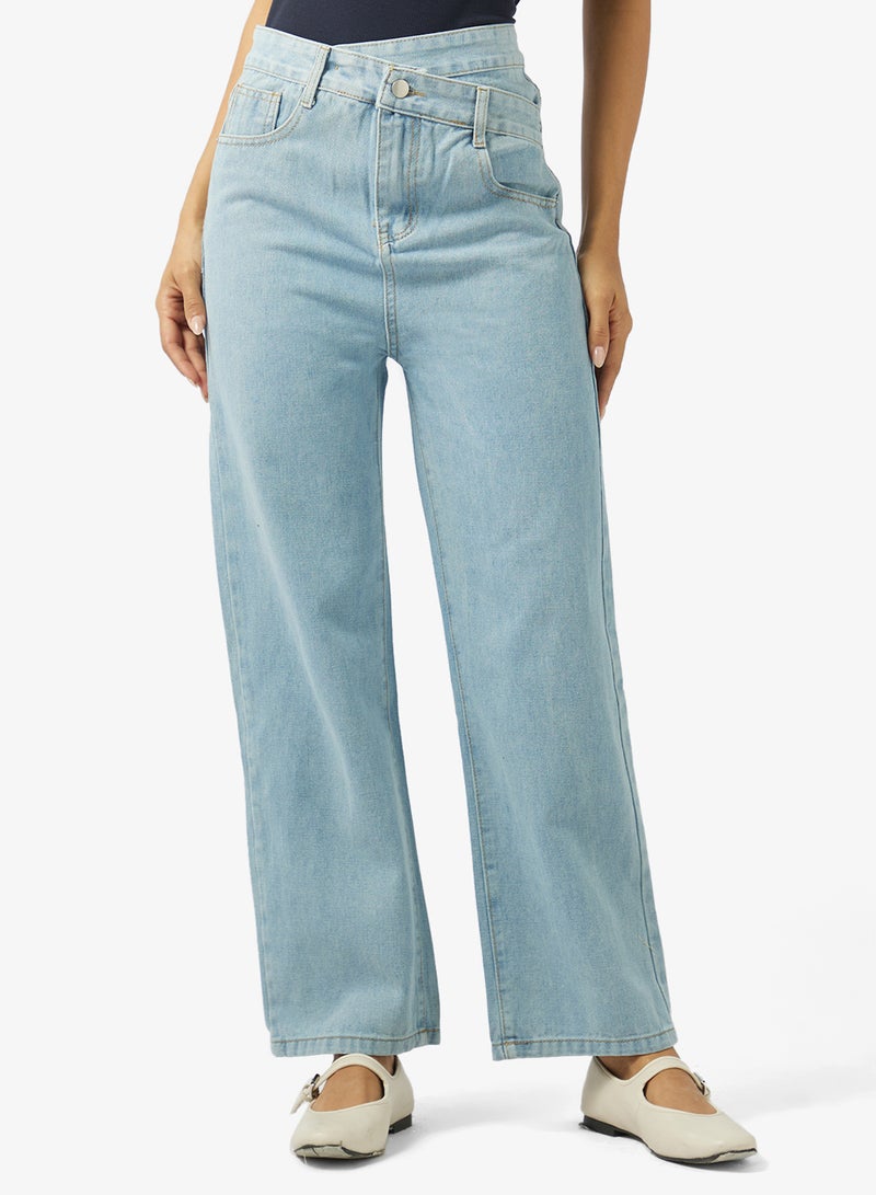 Ginger High Rise Overlap Waist Detail Straight Fit Jeans - Image 1