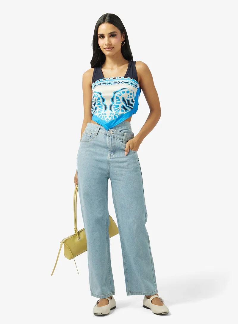 Ginger High Rise Overlap Waist Detail Straight Fit Jeans
