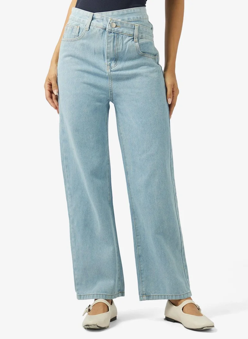 Ginger High Rise Overlap Waist Detail Straight Fit Jeans