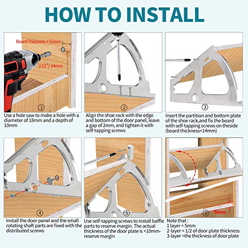 PHITUODA 3 Layers Shoes Drawer Cabinet Hinges, Silver Shoe Cabinet Replacement Fittings Stainless Steel for Kitchen Living Room, 1 Pair - Image 5