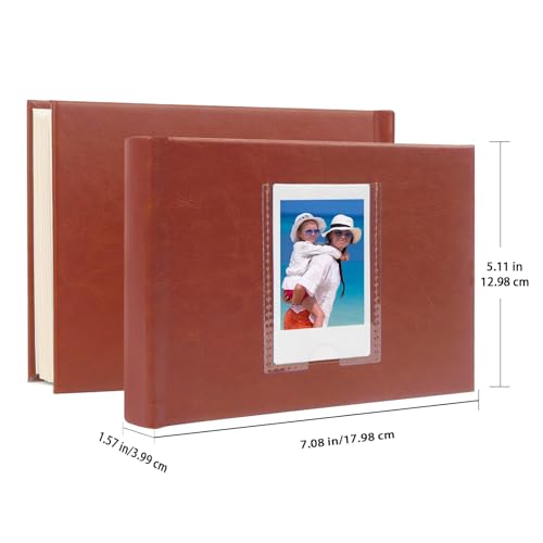 Ruibytree 64 Pocket Mini Photo Album with Writing Space and Front Window, Faux Leather Hardcover 2x3 Picture Book for Polaroid & Fujifilm Instax Mini Instant Camera, K-pop Photocards, Brown - Image 2
