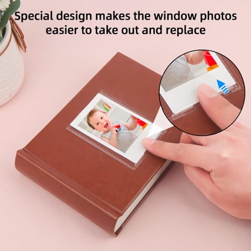 Ruibytree 64 Pocket Mini Photo Album with Writing Space and Front Window, Faux Leather Hardcover 2x3 Picture Book for Polaroid & Fujifilm Instax Mini Instant Camera, K-pop Photocards, Brown - Image 5