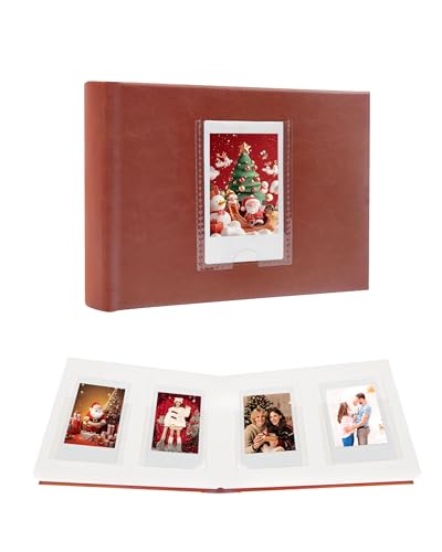 Ruibytree 64 Pocket Mini Photo Album with Writing Space and Front Window, Faux Leather Hardcover 2x3 Picture Book for Polaroid & Fujifilm Instax Mini Instant Camera, K-pop Photocards, Brown - Image 1