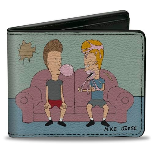 Buckle Down Buckle-Down MTV Wallet, Bifold, Beavis and Butt Head Living Room Bubble Gum Scene and Logo, Vegan Leather - Image 1