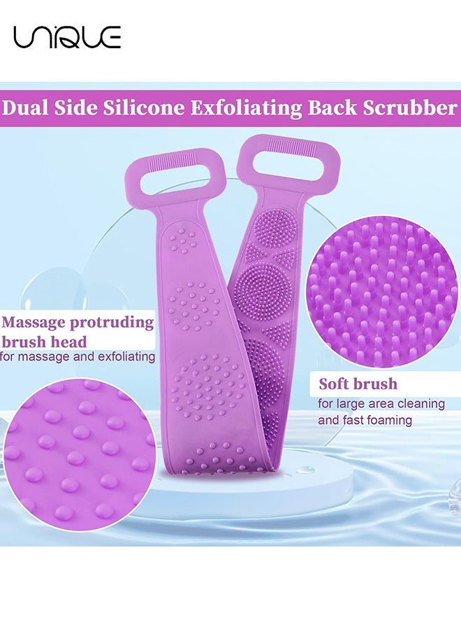 Unique 2 Pcs Silicone Back Scrubber for Shower,Silicone Body Scrubber,Exfoliating & Deep Clean,Silicone Bath Body Brush for Men and Women,Comfortable Massage and Skin Health - Blue/Purple - Image 4
