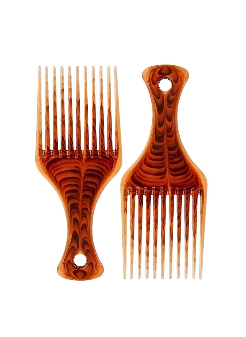 Liasun 2 Pack Afro Comb Detangle Hair Comb Styling Tool for Curly Thick Medium Long Hair and Facial Hair Amber 