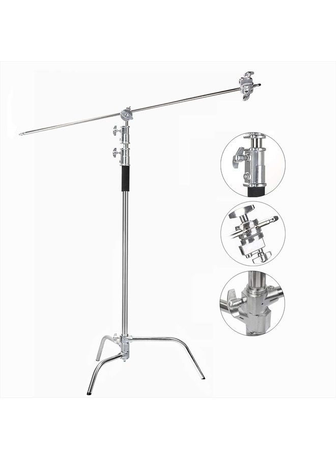 C Stand Metal with Bag Wheel Max 10.8ft/330cm with 106cm Holding Arm 2 Pieces Grip Head for Godox AD400 Pro AD600 Pro AD600BM Aputure 120D 300D II for Photography Studio Video Monolight