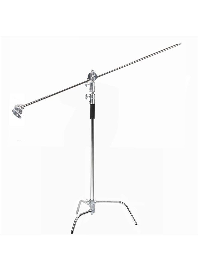 C Stand Metal with Bag Wheel Max 10.8ft/330cm with 106cm Holding Arm 2 Pieces Grip Head for Godox AD400 Pro AD600 Pro AD600BM Aputure 120D 300D II for Photography Studio Video Monolight